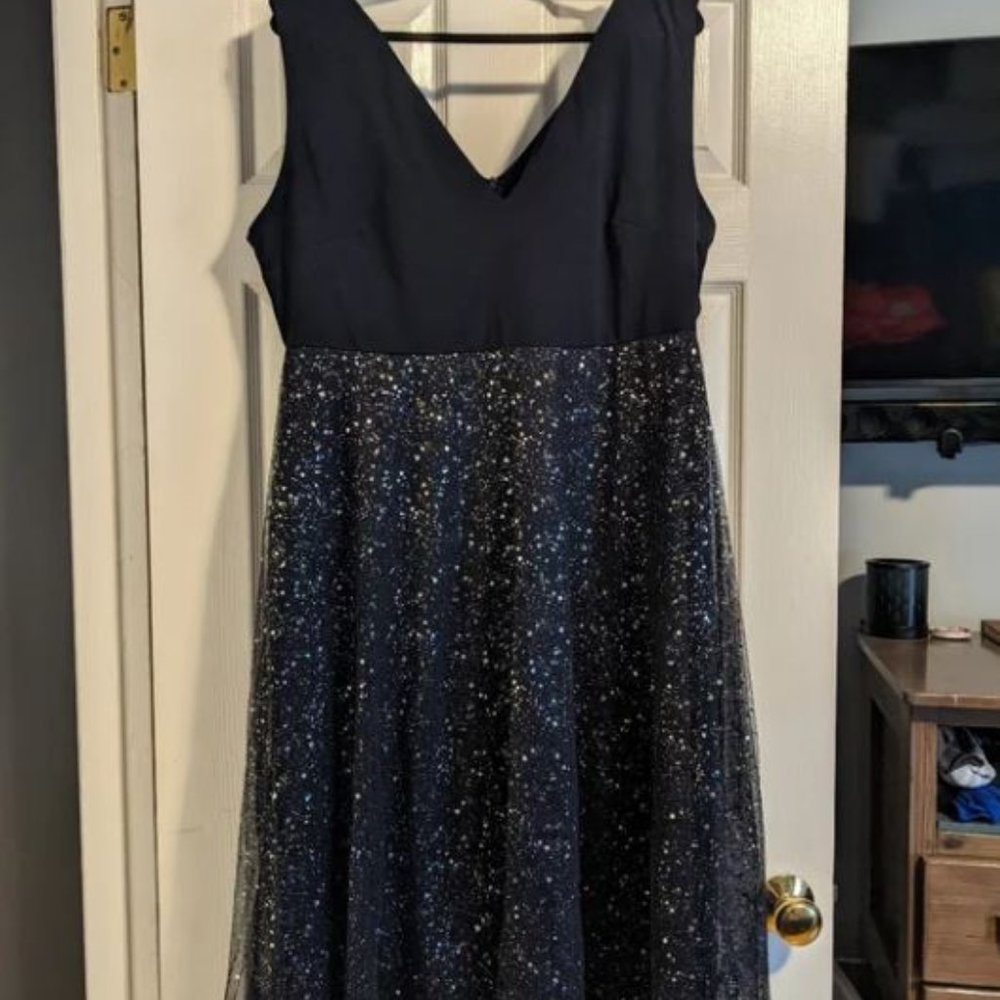 Shein Double V Neck Navy Blue Sparkling Dress 2XL